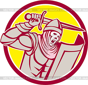 Crusader Knight With Sword and Shield Circle Retro - royalty-free vector image