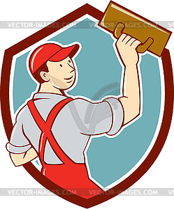 Plasterer Masonry Trowel Shield Cartoon - vector image