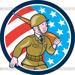 World War Two Soldier American Marching Cartoon - vector clipart