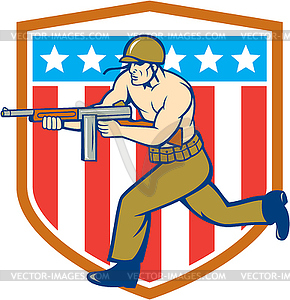 World War Two Soldier American Tommy Gun Shield - vector image