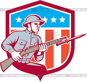 World War One Soldier American Retro Shield - royalty-free vector clipart