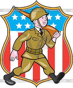 World War Two Soldier American Cartoon Shield - royalty-free vector image