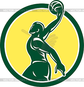 Basketball Player Dunk Ball Circle Retro - vector image