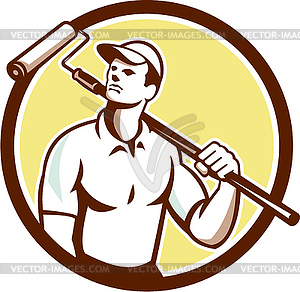 Handyman House Painter Paint Roller Circle Retro - vector image