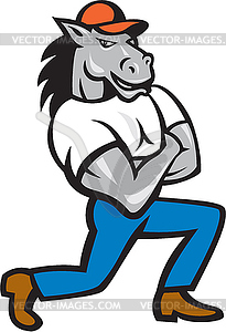 Horse Arms Crossed Kneeling Cartoon - vector clipart / vector image