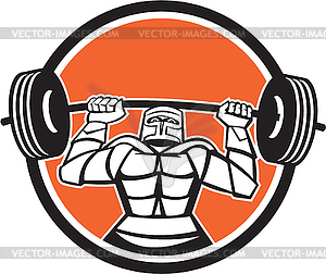 Knight Armor Lifting Barbell Weights Circle Retro - vector clipart