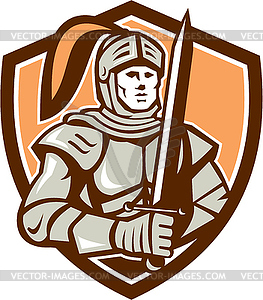 Knight Full Armor With Sword Shield Retro - vector clipart