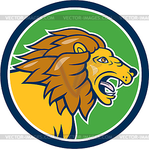 Angry Lion Head Roar Circle Cartoon - vector clip art