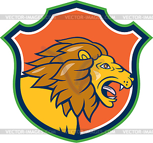 Angry Lion Head Roar Shield Cartoon - vector clipart / vector image