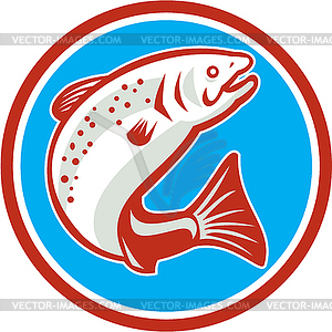 Trout Fish Jumping Circle Retro - vector clipart