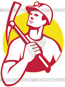 Coal Miner With Pick Axe Looking Up Retro - vector clipart / vector image