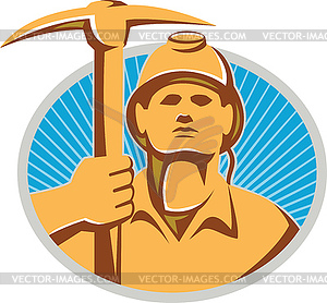 Coal Miner With Pick Ax Hardhat Front Retro - vector clip art