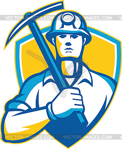 Coal Miner With Pick Ax Shield Retro - vector clipart