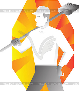 Cleaner With Broom Side Retro - vector clip art