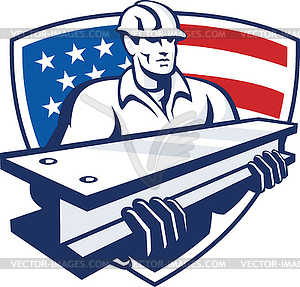 Construction Steel Worker I-Beam American Flag - vector EPS clipart