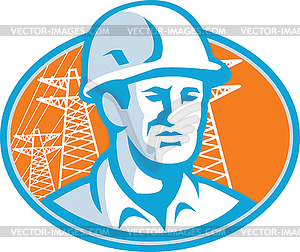 Construction Worker Engineer Pylons Retro - vector clipart