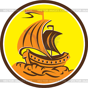 Sailing Galleon Ship Circle Retro - vector clip art