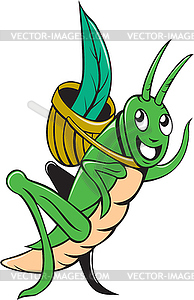 Grasshopper Carrying Basket Grass Cartoon - royalty-free vector clipart