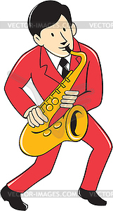 Musician Playing Saxophone Cartoon - color vector clipart