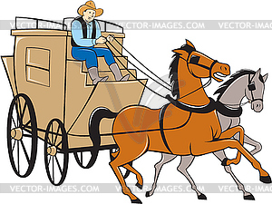 Дилижанс водитель Horse Мультяшный - векторный клипарт Royalty-Free