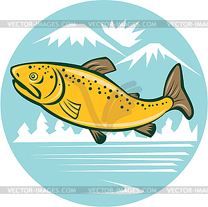 Brown Trout Jumping Circle Cartoon - vector clip art