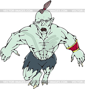 Orc Warrior Jumping Front Cartoon - vector clip art