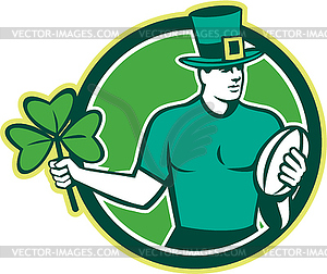 Irish Rugby Player Holding Shamrock - vector clipart