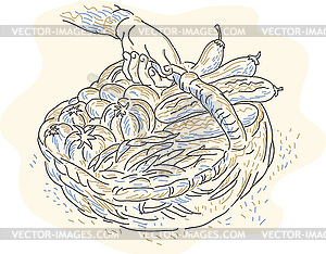 Hand Holding Basket Harvest Crops - vector EPS clipart