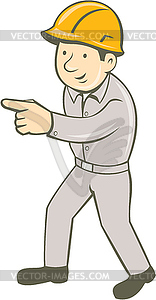 Builder Construction Worker Pointing Cartoon - vector clip art