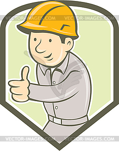 Builder строитель пальцы вверх Щит Мультяшный - векторная графика