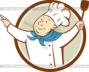 Chef Cook Arms Out Spatula Circle Cartoon - vector clipart