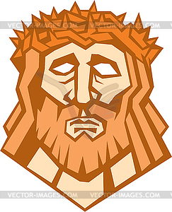 Jesus Christ Face Crown Thorns Retro - vector image