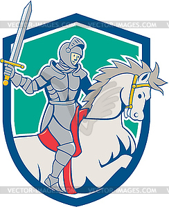 Knight Riding Horse Sword Cartoon - vector clipart