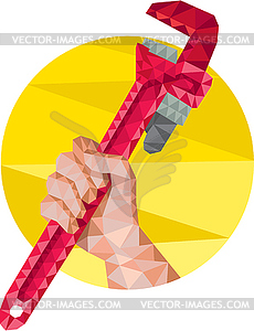 Hand Holding Wrench Circle Low Polygon - vector image