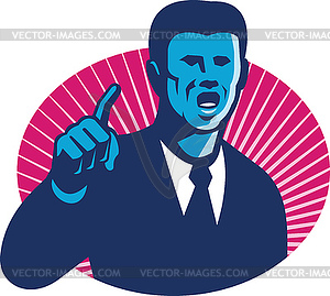 Blue Businessman Politician Pointing Retro - vector clip art