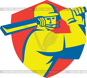 Cricket Player Batsman Batting Shield Retro - vector clip art