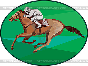 Jockey Horse Racing Oval Low Polygon - vector clip art