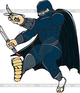 Ninja Masked Warrior Kicking Cartoon - vector clipart / vector image