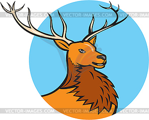 Red Stag Deer Head Circle Cartoon - vector EPS clipart