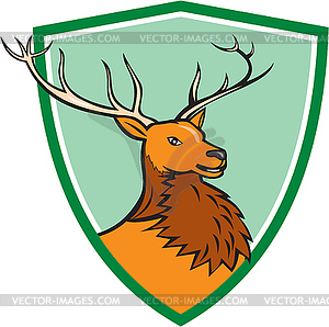 Red Stag Deer Head Shield Cartoon - color vector clipart