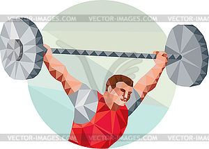 Weightlifter Lifting Barbell Circle Low Polygon - vector clipart