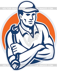 Mechanic Arms Crossed Spanner Retro - vector clipart