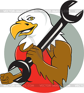 American Bald Eagle Mechanic Wrench Circle Cartoon - vector clip art