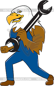 American Bald Eagle Mechanic Wrench Cartoon - vector clipart