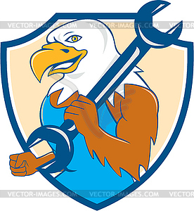 American Bald Eagle Mechanic Wrench Shield Cartoon - vector image