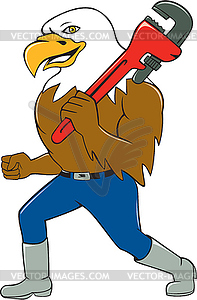 Bald Eagle Plumber Monkey Wrench Circle Cartoon - vector image