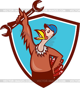 Turkey Mechanic Spanner Shield Cartoon - vector clipart