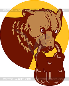 Grizzly Bear Biting Bear Padlock Circle Retro - vector clipart