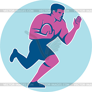 Rugby Player Fend Off Circle Retro - vector image