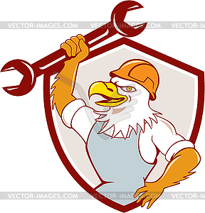 American Bald Eagle Mechanic Spanner Shield Cartoon - vector EPS clipart
